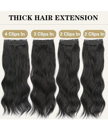 Lativ Clip in Hair Extensions - 4PCS Black Long Wavy Curly Hairpiece for Women - 20 Inches - Buy Online on GoSupps.com