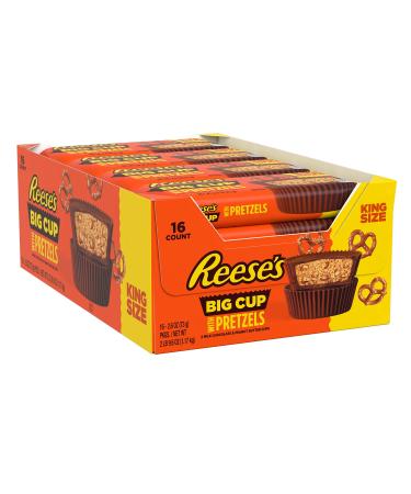 REESE'S Big Cup Stuffed with Pretzels Milk Chocolate Peanut Butter Cups Candy, Gluten Free, 2.6 oz King Size Packs (16 Count)