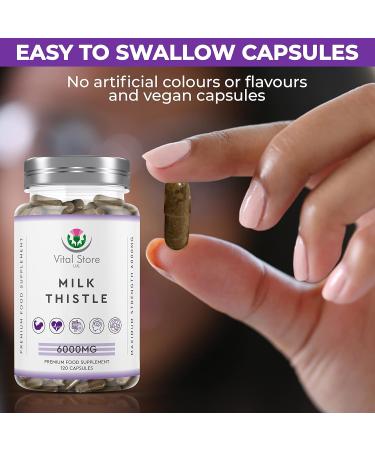 Vital Store U.K Milk Thistle Capsules 6000MG - 120ct Vegan Capsules | 80% Silymarin | Gluten Free, Non GMO - Buy Online on GoSupps.com