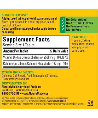 Nature Made Extra Strength Vitamin B12 2500 mcg Tablets - 60 Count for Metabolic Health - Buy Online on GoSupps.com