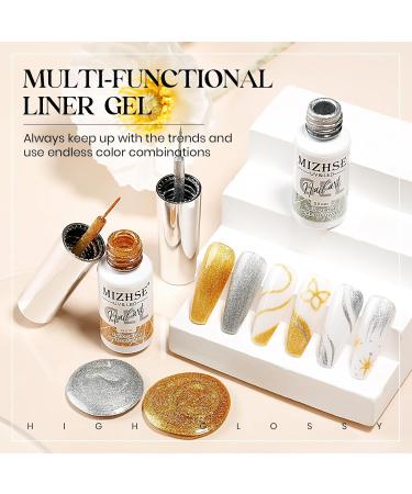 MIZHSE Gel Liner Nail Art Polish Set Glitter Gold and Silver Gel Painting For Nails Art Swirl Nails Design Dotting Painting French Manicure Kit 7Ml Glitter Silver&gold 7 ml (Pack of 2) - Buy Online on GoSupps.com