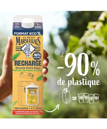 Le Petit Marseillais - Verbena & Lemon Extra Gentle Shower Gel Refill (1 L Brick) Shower gel refill with 92% ingredients of - Buy Online on GoSupps.com