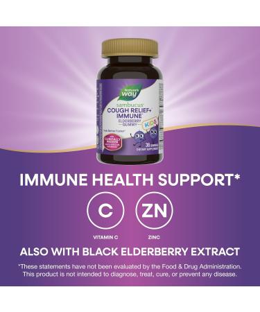 Nature s Way Sambucus Kids Cough Relief +(1) Immune Gummy* Feel Better Faster(1) Clinically Proven South African Geranium with Elderberry Vitamin C & Zinc Gluten Free Vegetarian 36 Gummies 36 Count (Pack of 1) - Buy Online on GoSupps.com