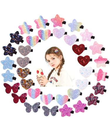 36 Piece Heart Star Butterfly Hair Clips Star Sequins Girls Hair Clips Sets Glitter Butterfly Hair Alligator Clips Baby Hair Clips Set for Little Girls Glitter Hair Barrettes accessories Gifts C1