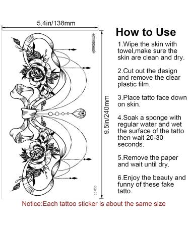 6pcs Waterproof Floral Moon Bowknot Rose Temporary Tattoos for Women - Large Size 5.4x9.5 - Realistic Fake Temp Tattoo Stickers - Buy Online on GoSupps.com