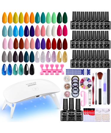 JEWHITENY 30PCS Gel Nail Polish Kit with Portable U V Light  27 Colors Gel Nail kit Glossy & Matte Top Coat Base Coat Professional Gel Nail Polish Set Integrated Manicure Kit for Home and Salon Use