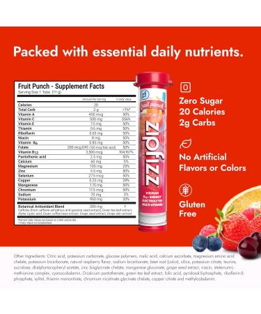 Zipfizz Healthy Energy Drink Mix Hydration with B12 and Multi Vitamins 20 Tubes - Fruit Punch - Buy Online on GoSupps.com