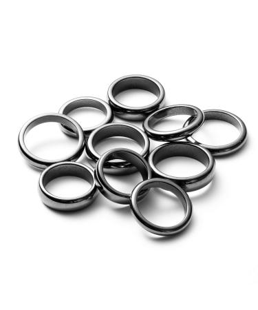 PANTIDE 10Pcs Hematite Magnetic Rings for Women Men Unisex Anxiety Balance Root Chakra Hematite Stone Band Rings Jewelry Accessories 6mm 4mm Width Black Anniversary Birthday Gifts, Mix Sizes