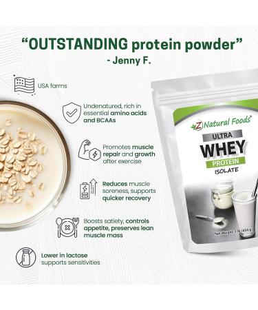 Whey Protein Isolate - Unflavored - Made in USA - Hormone-Free, Unsweetened, Non-GMO, Kosher, Gluten-Free - 1 lb - Ideal for Smoothies, Shakes, Drinks, Recipes - Buy Online on GoSupps.com
