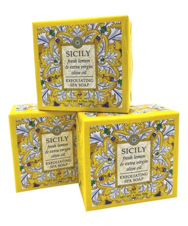 Sicily Exfoliating Spa Soap Set of 3 Square Bars 6.35 Ounces Each