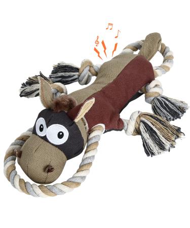 IOKHEIRA Dog Toys for Large Dogs - Plush Squeaky Fetch Game Pull Game - Squeak Toys for Dogs (Brown Donkey) Brown Donkey