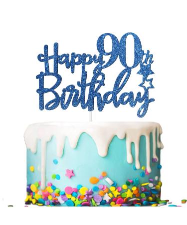 Tenhaisi Gilttery Navy Blue Happy 90th Birthday Cake Topper 90 Cake Topper for Women or Men Cheers and Beers 90 Years Loved Party Sign 90 Fabulous Birthday Party Supplies