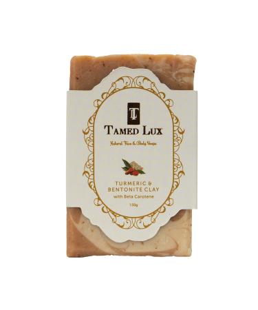 Tumeric Soap Bar With Bentonite Clay & Beta Carotine 5.2oz | Exfoliating Face & Body Cleanser for Acne Eczema | Handmade with Natural Ingredients | Brightening Mask for Face By Tamed Lux Turmeric