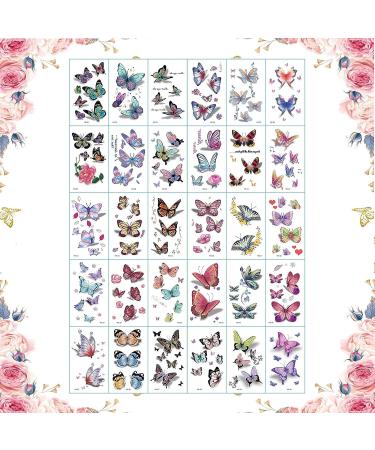 Casciybo Butterfly Temporary Tattoos - 30 Sheets Colorful Flower 3D Butterflies Wings Tattoo Stickers for Women, Kids, Girls - Waterproof Body Art for Birthday Party Supplies - Buy Online on GoSupps.com