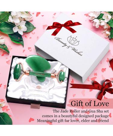 Luxury Jade Roller & Gua Sha Set - Grade A Aventurine Facial Massager for Anti-Aging & Wrinkles - Beauty & Wishes - Buy Online on GoSupps.com