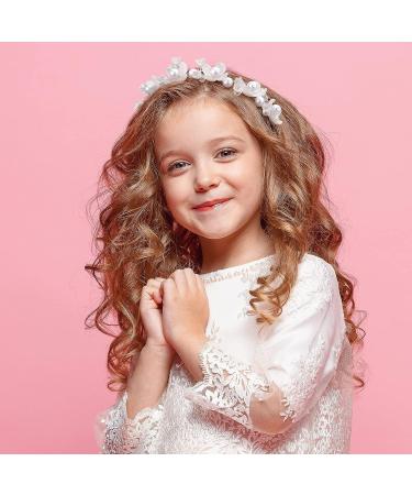 White Flower Girl Headpiece | Princess Wedding Headband | Bridal Bridesmaid Hairband with Pearls & Rhinestone | 4 Styles (Romantic Style) - Buy Online on GoSupps.com