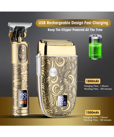 RESUXI Hair Clippers & Electric Razor Set - Cordless Trimmers Grooming Kit with LCD Display, Waterproof Design, 2 Foil Heads, 2 Speeds - Gold - Buy Online on GoSupps.com