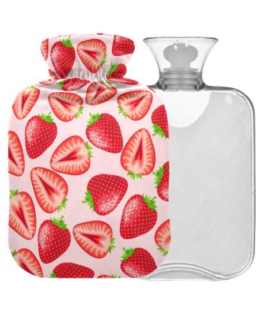 Naanle red strawberry hot water bottle with reference transparently warm water bottle 1l of warm stool for pain relief hot and cold therapy bed hand feet warmer