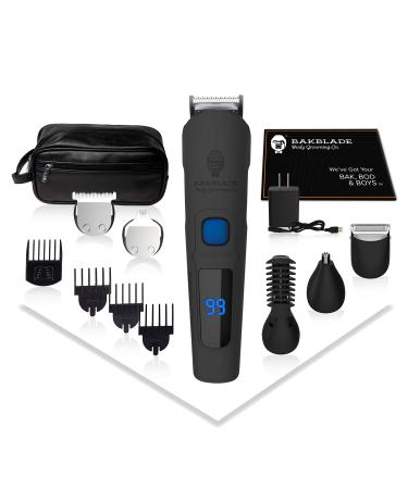 baKblade Body Grooming - BODBARBER - 11 in 1 Men's Body Grooming Kit, Attachments Include: Groin Groomer, Body Groomer, Beard Groomer, Hair Groomer, Nose & Ear Groomer, Cordless & Waterproof