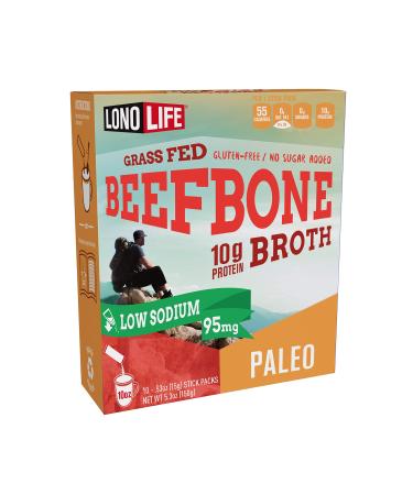 LonoLife - Low-Sodium Grass-Fed Beef Bone Broth Sticks - 10g Collagen Protein - Grass-Fed, Gluten-Free - Keto & Paleo Friendly - Portable Individual Packets - 10 count