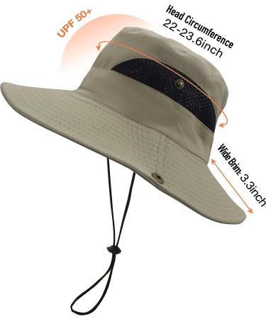 Men's UPF50+ Wide Brim Sun Hat | Waterproof Boonie Fishing Cap in Khaki - Buy Online on GoSupps.com