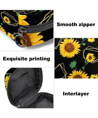 Menstruation Pad Bag with Zipper | Stylish Napkin & Tampon Collection Bag for Women & Girls | Golden Polygonal Shapes & Sunflowers - Buy Online on GoSupps.com