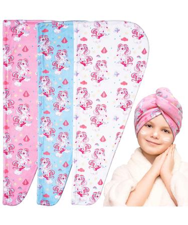 Meetrue hair turban for children girls 3 pieces microfiber towel hair with unicorn pattern hair turban microfiber fast dry towel hair with button super absorbent towels for wet hair 3 pieces (pink blue white) small (3-5 years) - Buy Online on GoSupps.com
