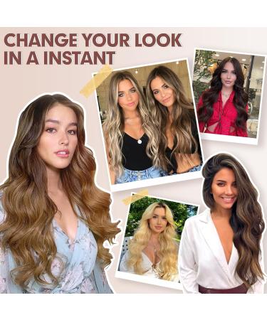 Feshfen Clip-In Hair Extensions | 4PC Synthetic Corrugated Ash Brown & Light Blonde Wavy 50cm | Women's Hair Enhancements - Buy Online on GoSupps.com