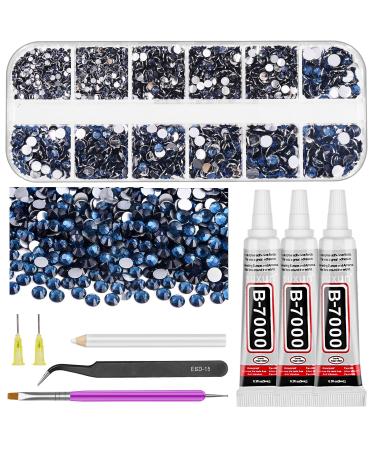 Glarks B7000 Jewelry Adhesive Glue with Rhinestone Gems Kit 2600Pcs Ink Blue Rhinestones with Gems Adhesive Flat Back Gems Crystal Rhinestones with 6Pcs Dotting Tools for Craft Nail Art Dark Purple
