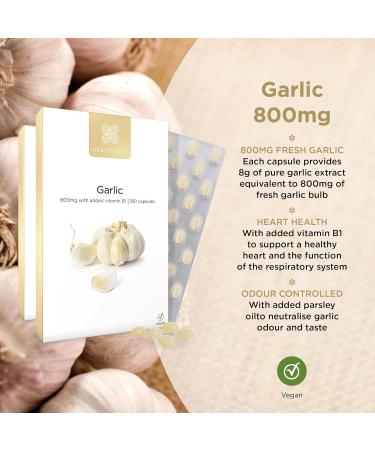 Healthspan Garlic 800mg (6 Months' Supply) - Supports Heart & Respiratory Health - Maintains Cholesterol - With Vitamin B1 - Vegan 360 Capsules - Buy Online on GoSupps.com