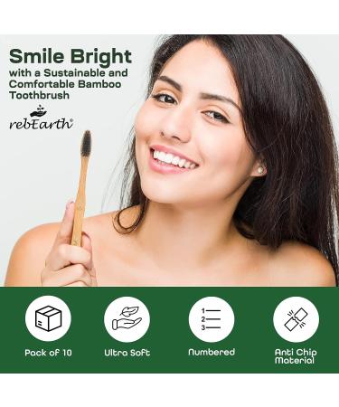 Bamboo Aesthetic Toothbrush Wood Set of 10 | Ultra Soft Bristles | Charcoal Infused | American Brand | Upgrade Hygiene & Reduce Waste | Earth Friendly - Buy Online on GoSupps.com