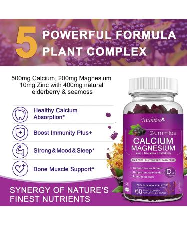 Plant Complex Calcium Magnesium Zinc Gummies with High Absorption Magnesium Glycinate and Sea Moss - Vegan Supplement for Bone Health, Muscle Support, Calm Mood & Sleep (2 Pack) - 60 Count - Buy Online on GoSupps.com