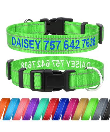 Tagme personalized dog collar for large dogs with embroidered reflective nylon dog collar with pet name & telephone number green l l (1 Pack) green