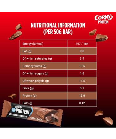 Corny Protein - Chocolate Protein Bars 30% Protein 0% Added Sugars Pack of 18x50g Taste the Power - Buy Online on GoSupps.com
