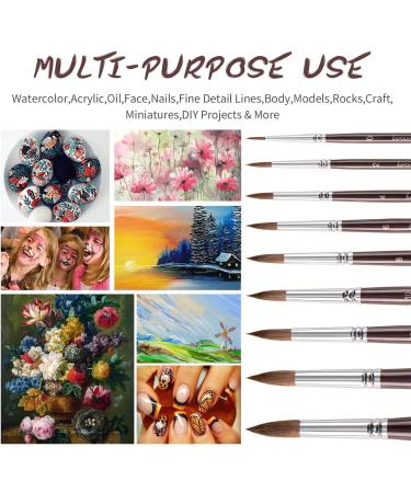 9pcs Fuumuui Kolinsky Sable Watercolor Brushes Set for Artists - Round Pointed Professional Detail to Mop Brushes for Watercolor, Gouache, Acrylic, Ink - Brown - Buy Online on GoSupps.com