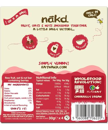 Nakd Berry Bliss Natural Oat Bar - Vegan, Gluten Free, Healthy Snack - 35g x 48 Bars - Buy Online on GoSupps.com