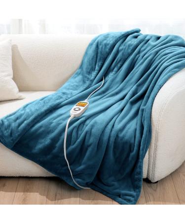 iDOO Heated Blanket Throw  10 Heating Levels & 1-10 Hours Auto Off Electric Blanket  Ultra Soft Double-Side Flannel  Fast Heating Blanket 50x 60  ETL Certified  HD Display  Gifts for Women  Teal Teal Blue 50 X 60