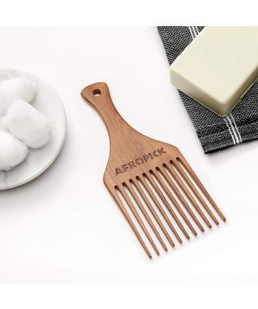 Wooden Afro Pick for Natural Curly Hair - Handcrafted African Design - Men & Women - Buy Online on GoSupps.com