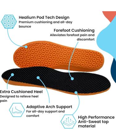 HUHV HEALIUM Pod Tech Recovery Shoe Insoles - Black/Orange Boost for Men (Size 8) & Women (Size 10) - International Shipping Available - Buy Online on GoSupps.com