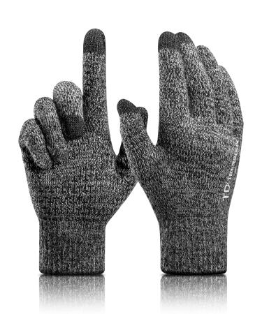 Winter Gloves For Men Women, Cold Weather Warm Touchscreen Glove Unisex - Non - slip Grip - Elastic Cuff - Knit Stretchy Black Grey Medium