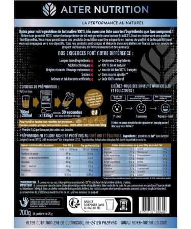 ALTER NUTRITION - Lactose Free Organic Native Protein - Coffee - Mass Gain - Low Fat - No Added Sugars - 100% Milk from France - 78% Protein - 700g Bag - Buy Online on GoSupps.com