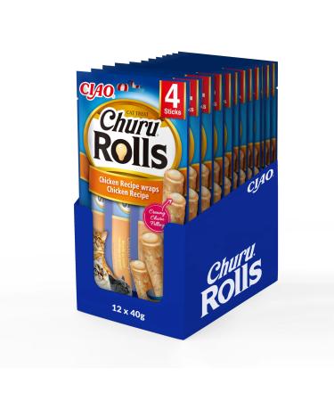 Inaba Churu Rolls - Cats treats for feeding from the hand - Delicious cat snacks with creamy filling - chicken wrapped with chicken tuna & jacobs 1 piece (1 Pack)