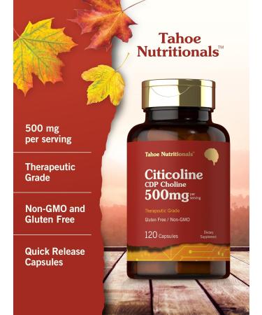 Tahoe Nutritionals Citicoline Supplement | 500mg | 120 Capsules | CDP Choline | Therapeutic Grade |Non-GMO and Gluten Free - Buy Online on GoSupps.com