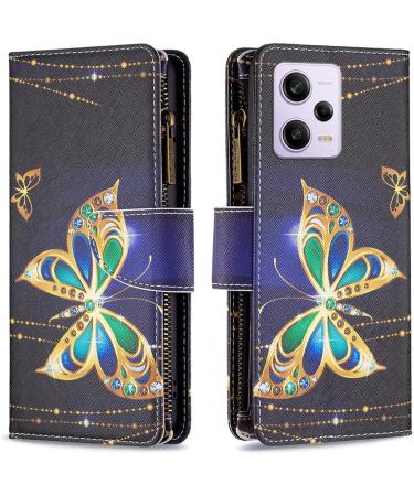 Buy VQWQ Redmi Note 12 Pro & Poco X5 Pro Leather Case - Magnetic Flip Cover with Lanyard Zipper Pocket - Butterfly 3 Design - International Shipping Available - Buy Online on GoSupps.com