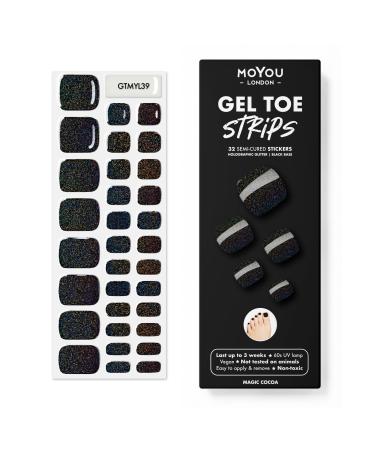 MOYOU LONDON Semi Cured Gel Nail Strips 32 Pc. Gel Wraps for Nails Easy Apply & Remove for Salon-Quality Pedicure Works with Any Nail Lamps - Magic Cocoa Glitter Pattern