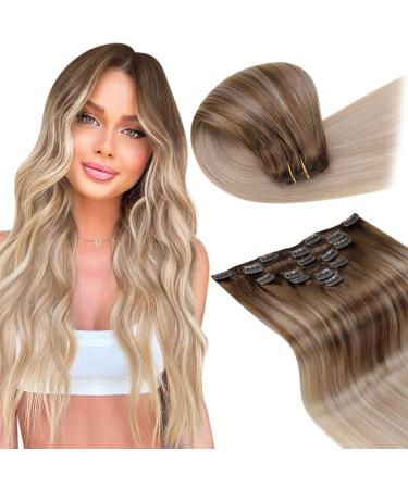 Laavoo clip in extensions real hair blonde balayage real hair extensions clip in light brown ombre ashblond platinum blond hair extension real hair clip #8/16/60 35cm 7pcs 35cm-105g 2.2 #8/18/60 - Buy Online on GoSupps.com