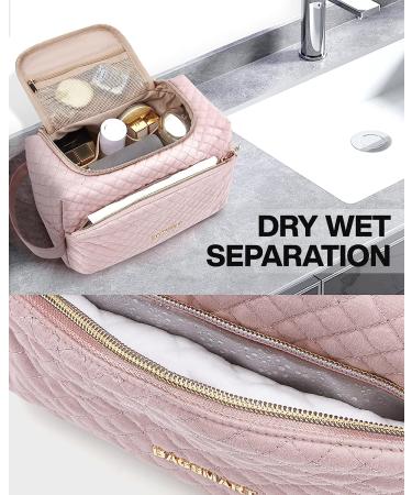 BAGSMART Pink Travel Makeup Toiletry Bag for Women - Large Opening Cosmetic Organizer and Travel Essential for Toiletries and Accessories - Buy Online on GoSupps.com