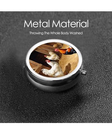 Chicken and Rooster Print Mini Round Pill Box | 3 Compartment Portable Pill Organizer for Travel Home & Office - Buy Online on GoSupps.com
