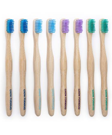 Grow Forward Premium Bamboo Toothbrushes - Medium Bristles Bamboo Toothbrushes - Manual Toothbrush Pack of 8 - Aesthetic Wooden Look - Natural Eco Friendly Sustainable Biodegradable Adult Tooth Brush