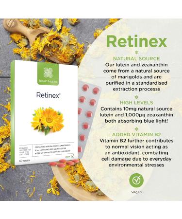 Healthspan Retinex 10mg | 60 Tablets | Natural Lutein & Zeaxanthin | Vitamin B2 | Vegan - Buy Online on GoSupps.com